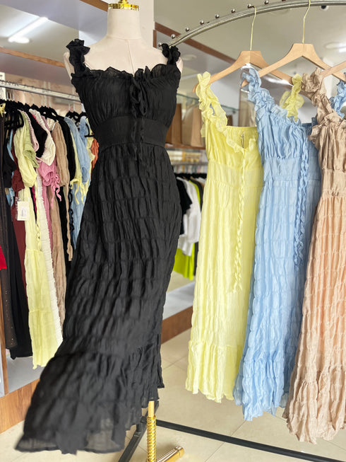 Summer Trendy  Back Hollow Out Tie Lace Long Dresses